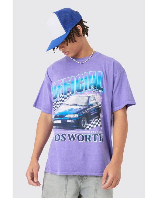 BoohooMAN Blue Oversized Cosworth Wash License T-shirt for men