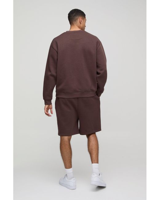 BoohooMAN Brown 330Gsm Oversized Sweatshirt Drop Crotch Short Tracksuit for men