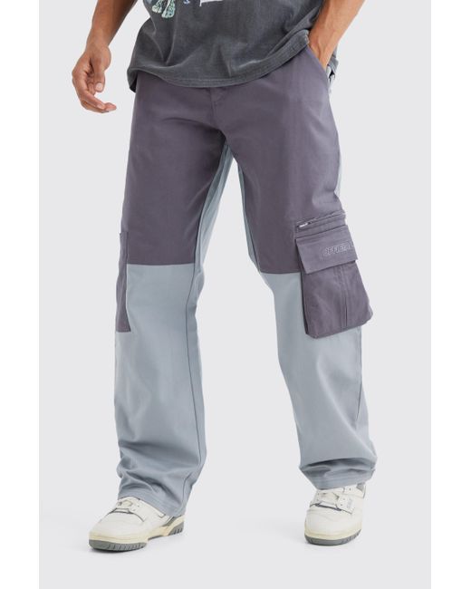 BoohooMAN Blue Slim Flare Gusset Colour Block Cargo Trouser for men
