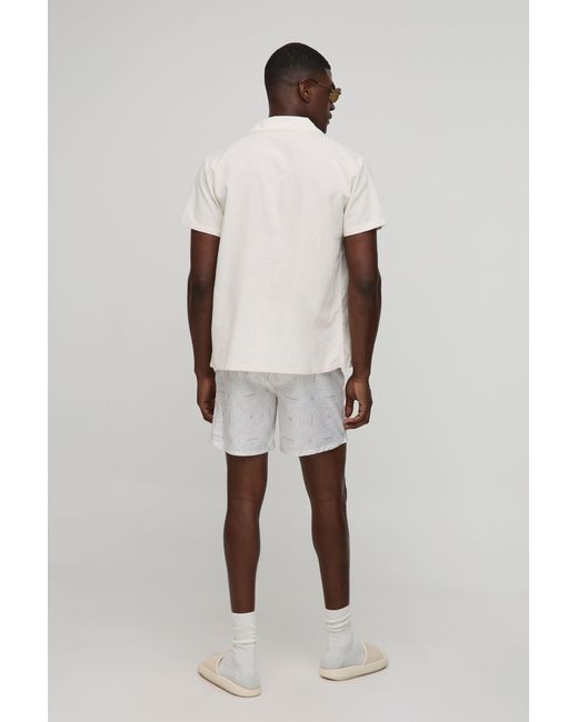 BoohooMAN White Pattern Printed Mid Length Swim Trunks for men