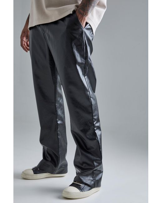 BoohooMAN Black Plus Slim Flare Pu Tailored Trouser for men
