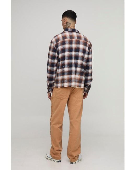 BoohooMAN Tall Bleach Wash Relaxed Fit Carpenter Trousers in Brown für Herren