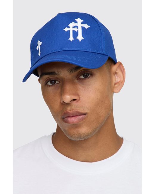 Boohoo Blue Cross Applique Cap