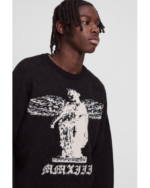BoohooMAN Kastiger Oversize Strickpullover in Black für Herren