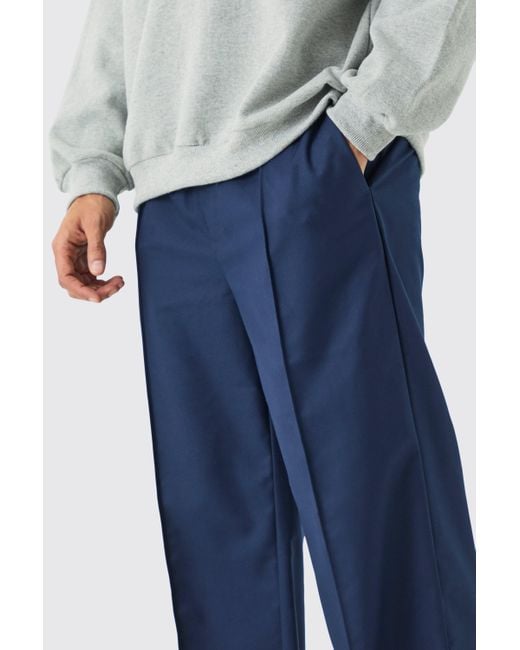 BoohooMAN Blue Tailored Pintuck Wide Leg Joggers for men