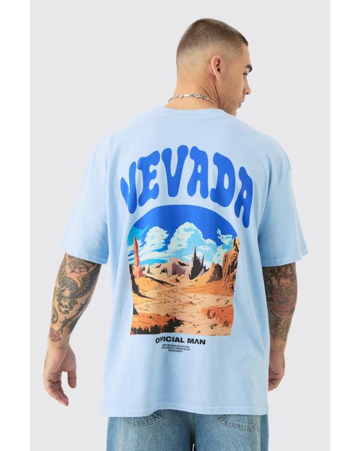 BoohooMAN Blue Oversized Nevada Landscape Print T-shirt for men