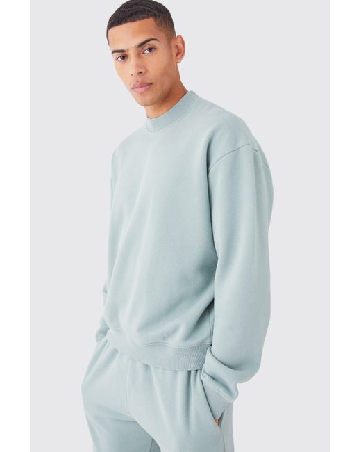 BoohooMAN Kastiger Oversize Sweatshirt-Trainingsanzug mit Acid-Waschung in Blue für Herren