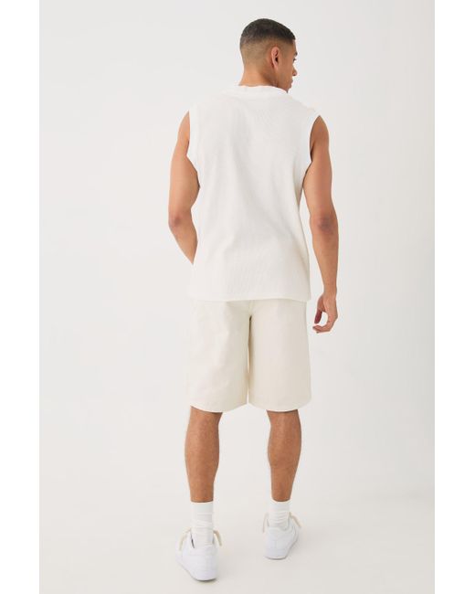 BoohooMAN White Waffle And Interlock Colour Block Tank for men