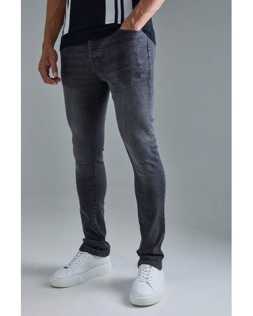 BoohooMAN Black Skinny Stretch Flare Jean In Charcoal for men