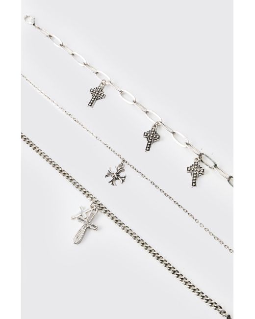 BoohooMAN Blue Cross Charm Bracelet 3 Pack for men