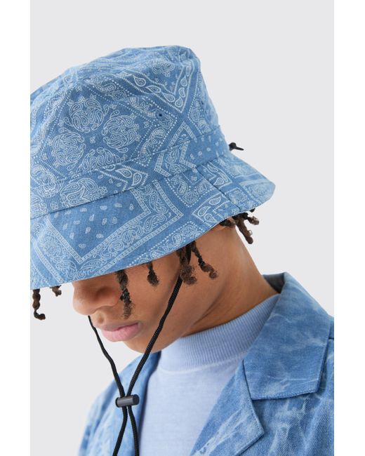 BoohooMAN Bandana Denim Boonie Hat In Blue for men