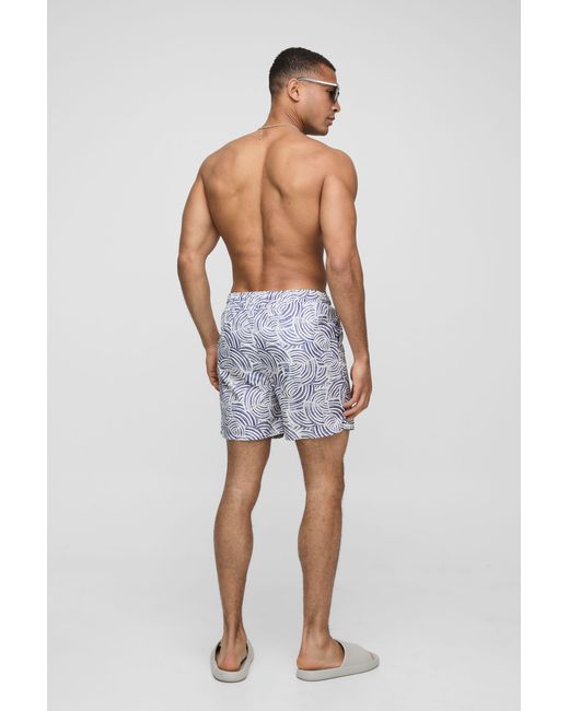 BoohooMAN Blue Pattern Printed Mid Length Swim Trunks for men