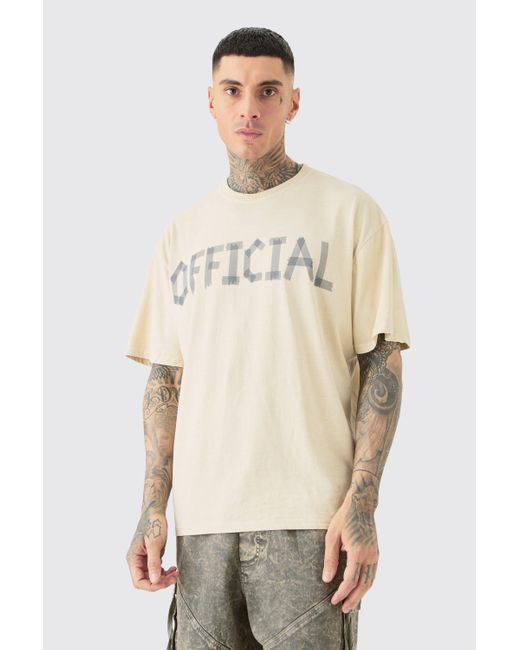 BoohooMAN Natural Tall Oversized Overdye Official Print T-shirt for men