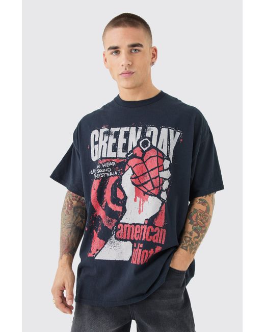 BoohooMAN Blue Oversized Green Day Wash License T-shirt for men