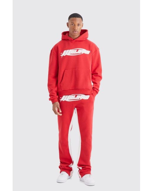BoohooMAN Red Worldwide Oversized Stacked Gusset Tracksuit for men