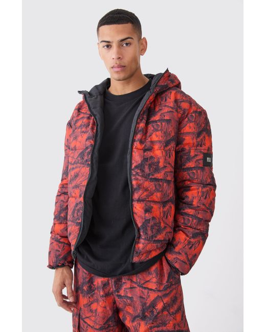 BoohooMAN Red Reversible Camo Puffer Jacket for men