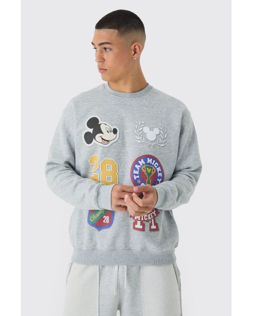 Boohoo Oversized Disney Mickey Mouse Varsity License Print Sweatshirt in Grey Lyst Canada