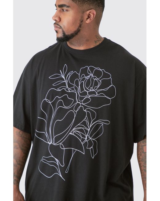 BoohooMAN Plus Mono Floral Stencil Printed T-shirt In Black für Herren