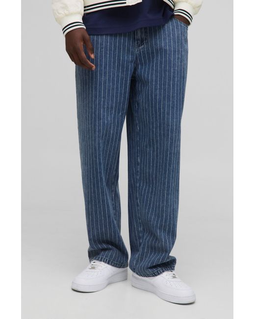 BoohooMAN Men's Blue Baggy Fit Pinstripe Jeans