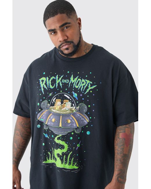 BoohooMAN Plus Rick And Morty T-shirt In Black in Blue für Herren