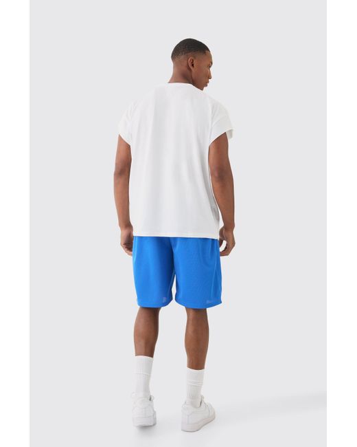 BoohooMAN Blue Basketball Printed Mesh Shorts for men