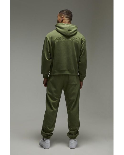 BoohooMAN Green One More Rep Oversized Boxy Embossed Hoodie for men
