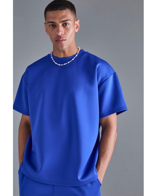 Oversized Extended Neck Scuba T-Shirt Boohoo de color Blue