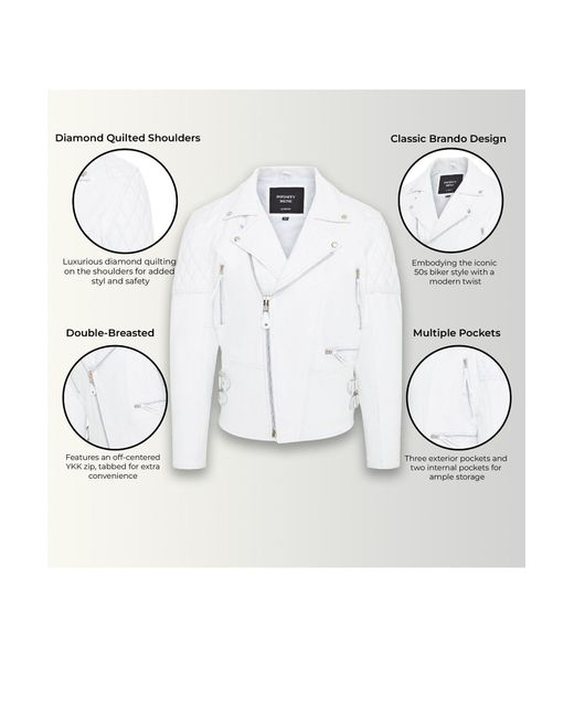 BoohooMAN White Infinity Leather Cowhide Leather Brando Biker Jacket - Garland for men