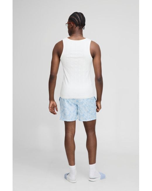 Mid Length Stripe Paisley Printed Swim Shorts Boohoo de color Blue