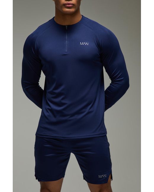 BoohooMAN Blue Man Active Crew Neck 1/4 Zip Short Tracksuit for men