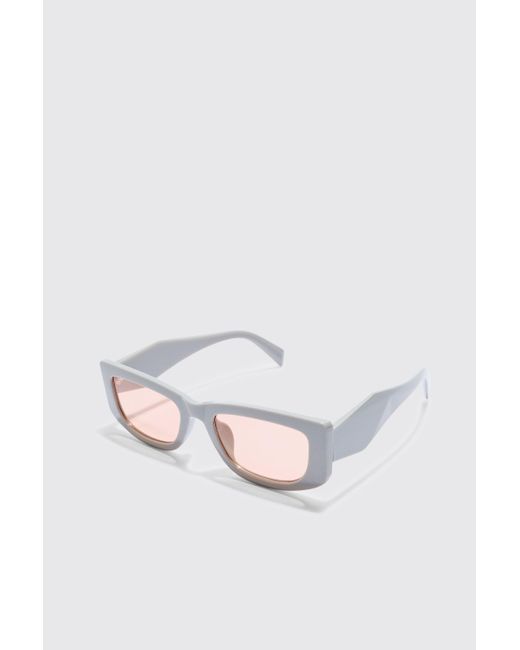 Boohoo White Chunky Angled Frame Sunglasses In Grey