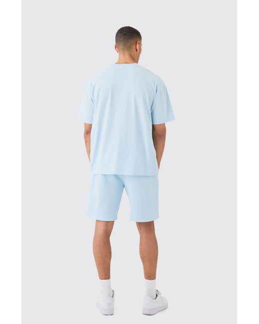 BoohooMAN Man Oversized Extended Neck T-shirt And Relaxed Short Set in Blue für Herren