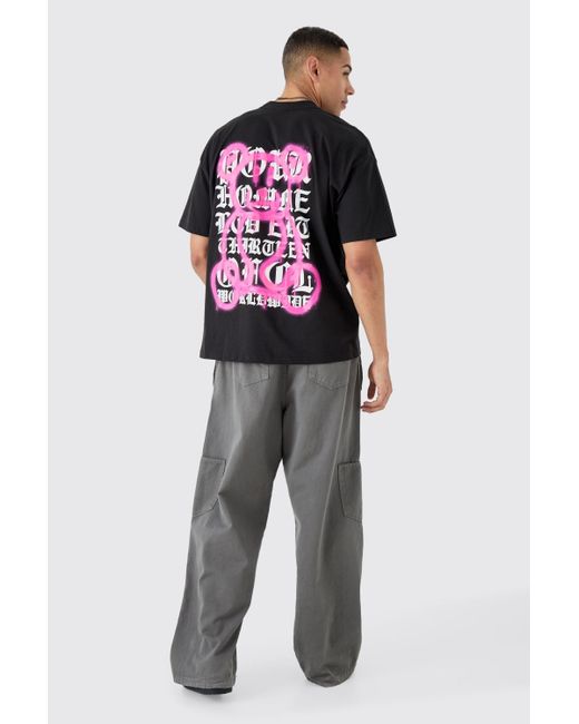 BoohooMAN Pink Oversized Gothic Graffiti Teddy T-shirt for men