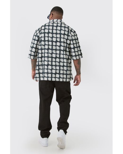 BoohooMAN Black Plus Short Sleeve Drop Revere Asbstact Poplin Print Shirt for men