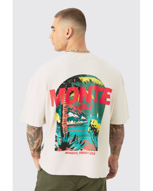 BoohooMAN Gray Oversized Boxy Monte Carlo Print Wash T-shirt for men