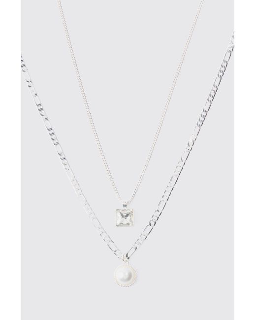 BoohooMAN Multi Layer Pearl Pendant Necklace in White für Herren