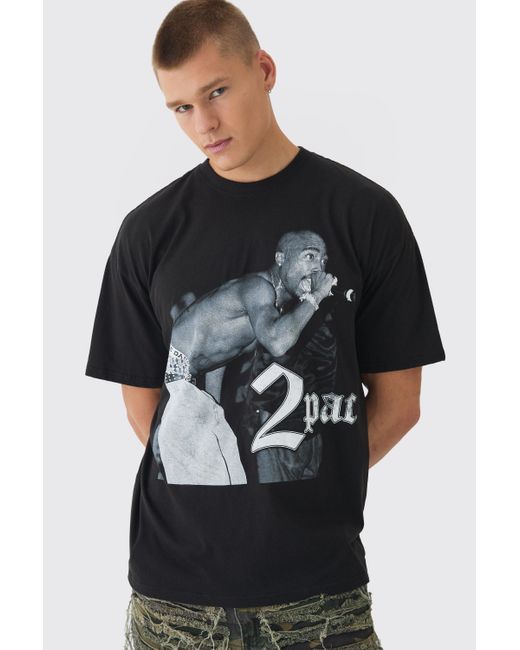 BoohooMAN Black Oversized Tupac License Print T-shirt for men