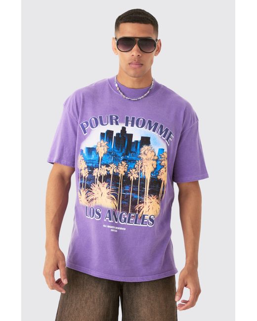 Boohoo Purple Oversized Los Angeles Landscape Print Wash T-shirt
