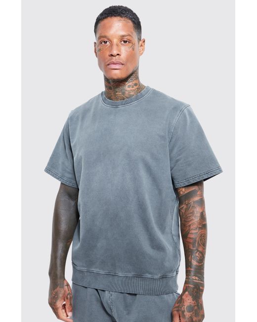 BoohooMAN Garment Dyed Short Sleeve Sweatshirt in Blue for Men | Lyst