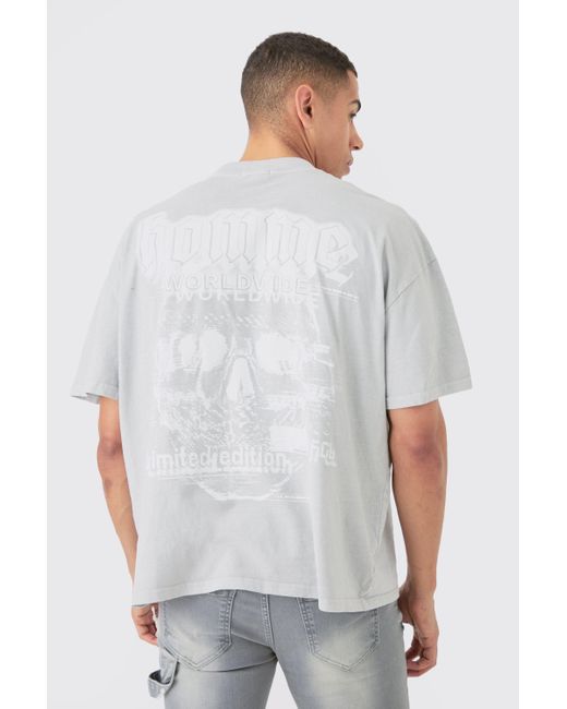 BoohooMAN Oversized Wash Homme Skull Print T-shirt in White für Herren