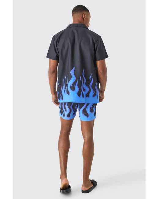 BoohooMAN Blue Short Sleeve Flame Shirt & Swim Set for men