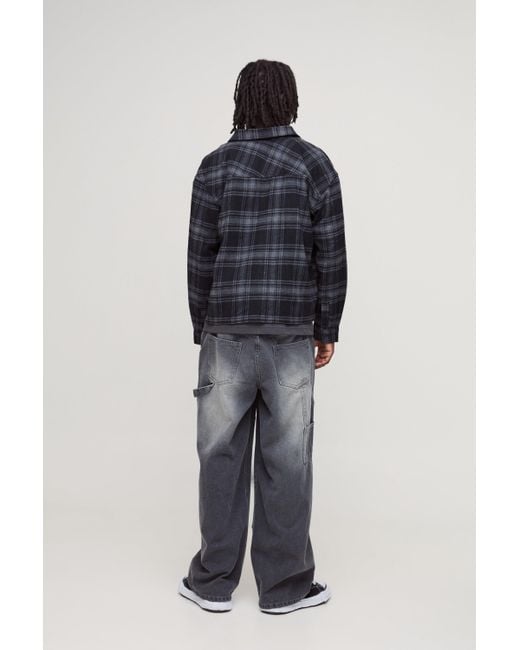 BoohooMAN Black Oversized Heavy Weight Check Overshirt for men