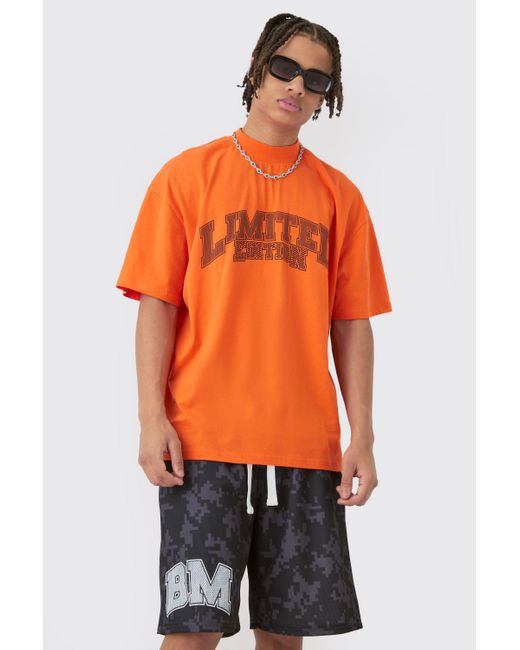 BoohooMAN Oversized Extended Neck Limited Edition T-shirt & Basketball Shorts in Orange für Herren