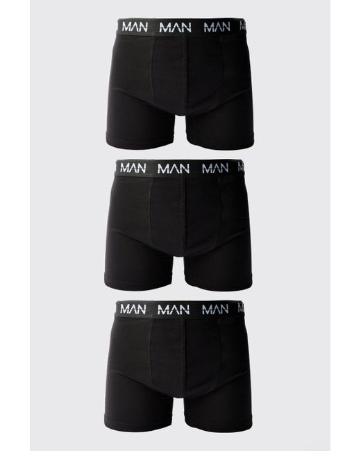 BoohooMAN Black 3 Pack Dash Mid Length Trunks for men
