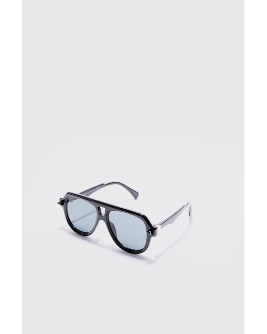 Boohoo White Plastic Aviator Sunglasses In Black