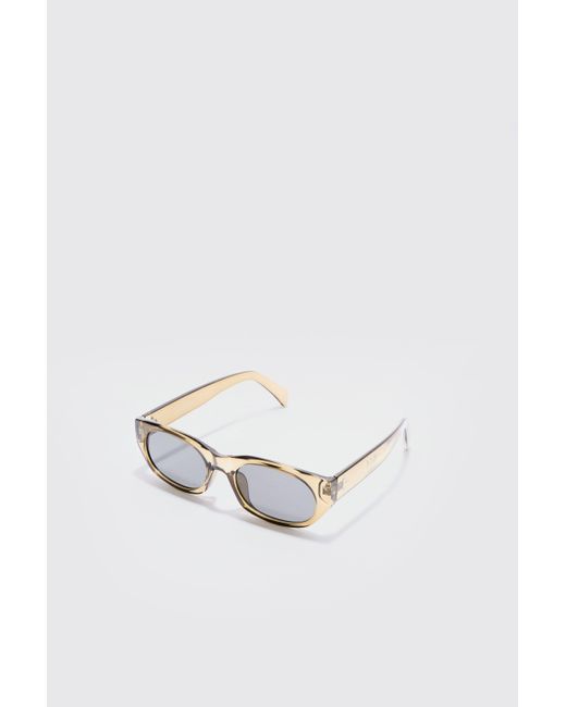BoohooMAN Chunky Rounded Frame Sunglasses In Khaki in White für Herren