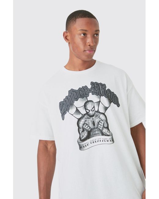 BoohooMAN White Oversized Marvel Spiderman License T-shirt for men