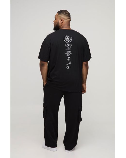Camiseta Plus Oversize Con Estampado De Flores Boohoo de color Black