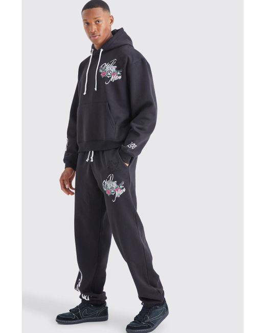 BoohooMAN Blue Oversized Boxy Tiger Print Tracksuit for men