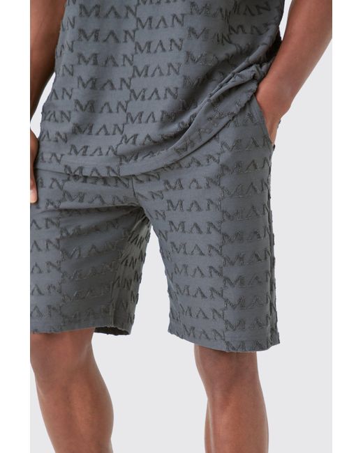 BoohooMAN Blue Loose Fit Towelling Jacquard Shorts for men